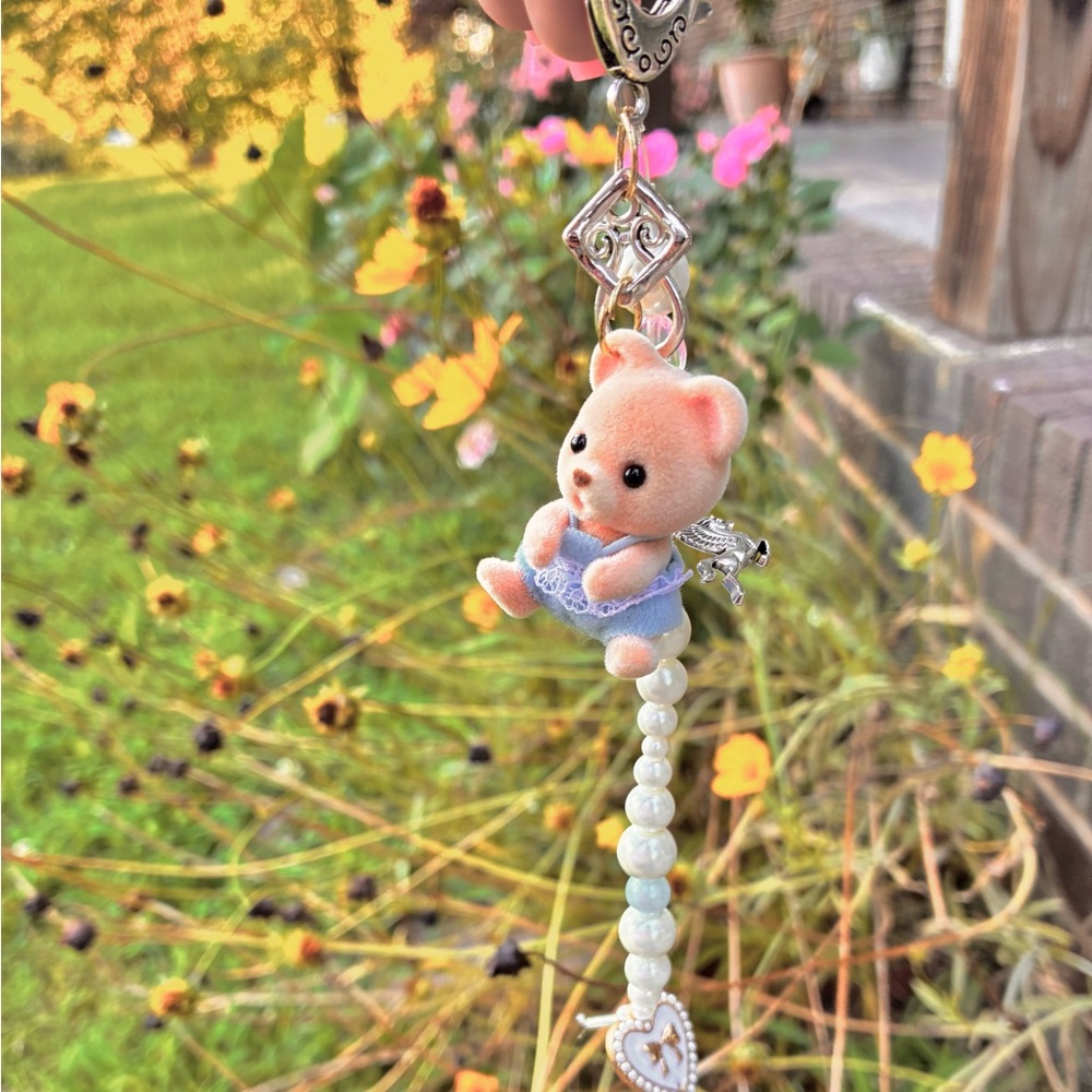 Handmade blue and silver detailed calico critter sylvanian families keychain